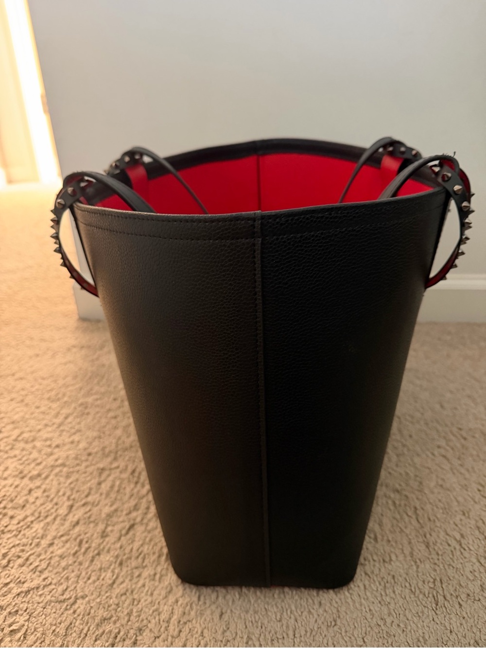Christian Louboutin Black Tote with Red Interior and Studded Straps - Picture 3 of 4